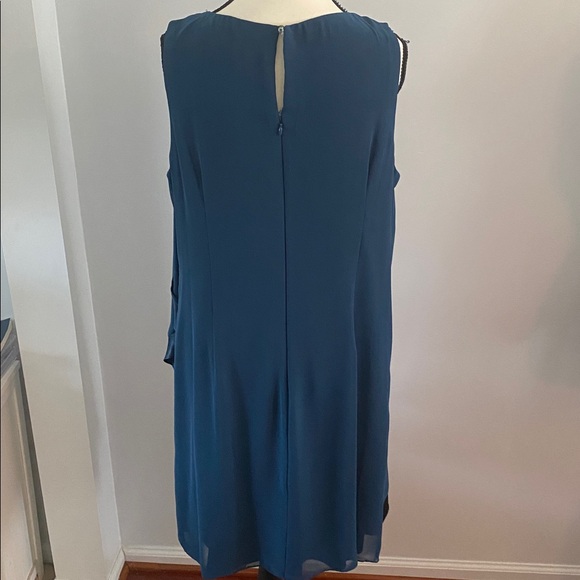 SLNY size 14 teal sleeveless dress with sheer overlay - Picture 6 of 9